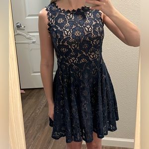 Blue lace short dress wedding guest